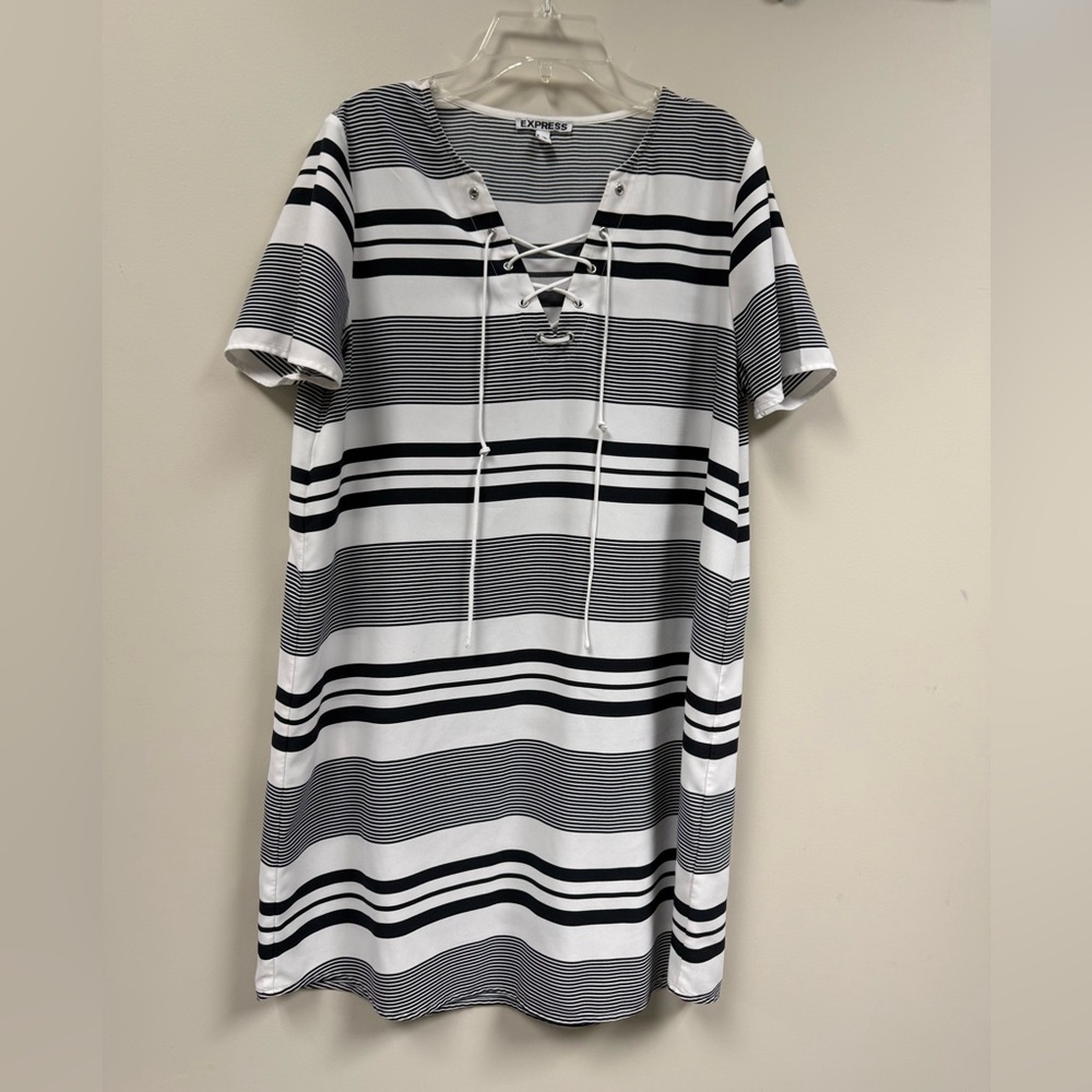 Express Black and White Striped Mini Dress